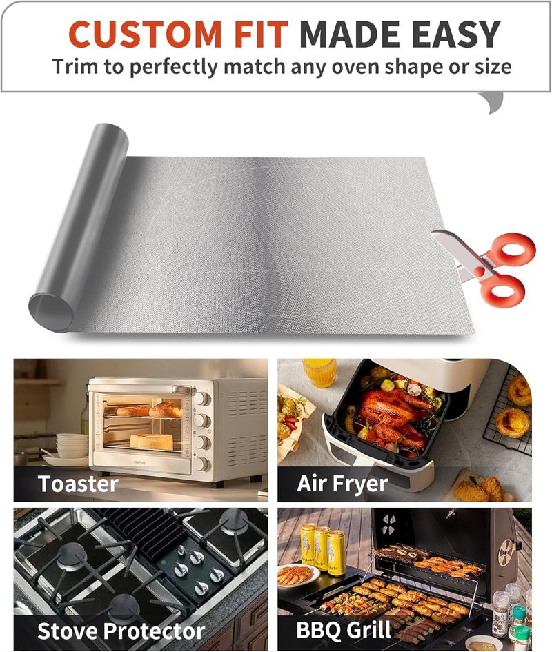 Buself Oven Liners for Bottom of Oven - 2 Pack Large Heavy Duty Oven Mats, 17"x 25" Reusable Matt Liner for Electric, Gas, Toaster Ovens & Grills, BPA & PFOA Free, Kitchen Essentials, Silver - Image 5